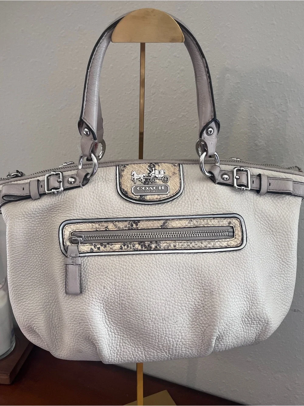 Authentic  Coach Madison Embossed Sophia Satchel in Cream Python style 19631